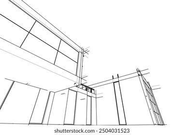 Linear view of house architectural concept vector 3d illustration