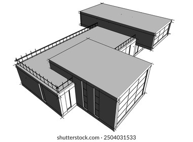 Vista lineal de la casa concepto arquitectónico Vector 3d ilustración