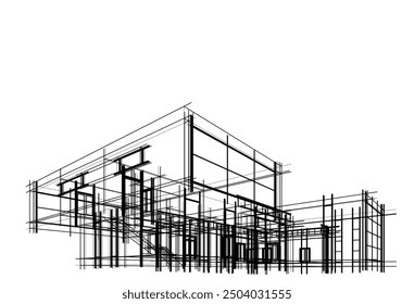 Linear view of house architectural concept vector 3d illustration