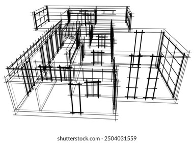 Lineare Ansicht des Hausarchitektur Konzept Vektor 3D-Illustration