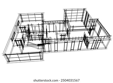 Linear view of house architectural concept vector 3d illustration