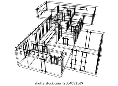 Linear view of house architectural concept vector 3d illustration