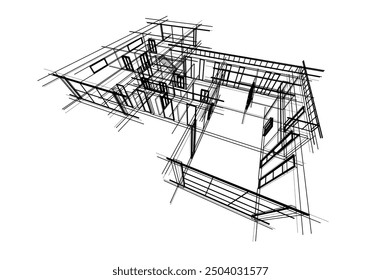 Linear view of house architectural concept vector 3d illustration