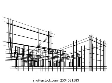 Linear view of house architectural concept vector 3d illustration