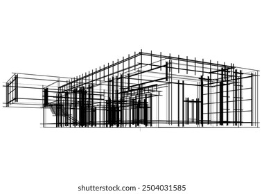 Linear view of house architectural concept vector 3d illustration