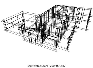 Linear view of house architectural concept vector 3d illustration