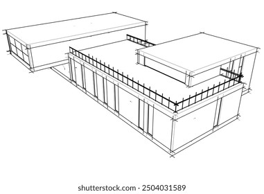 Linear view of house architectural concept vector 3d illustration