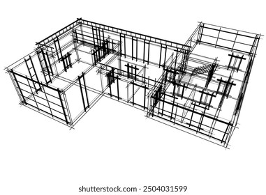 Vista lineal de la casa concepto arquitectónico Vector 3d ilustración