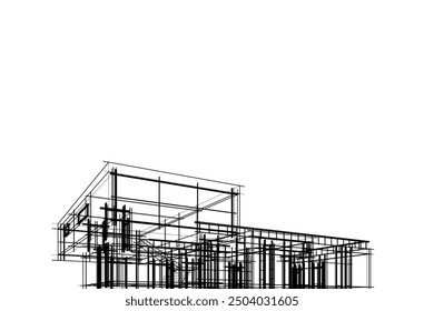 Linear view of house architectural concept vector 3d illustration