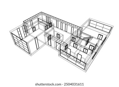 Lineare Ansicht des Hausarchitektur Konzept Vektor 3D-Illustration
