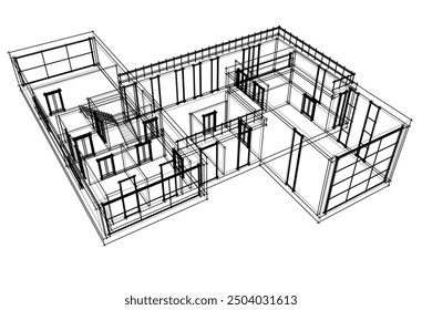 Linear view of house architectural concept vector 3d illustration