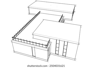 Lineare Ansicht des Hausarchitektur Konzept Vektor 3D-Illustration