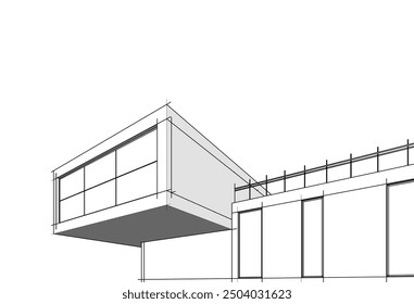 Linear view of house architectural concept vector 3d illustration