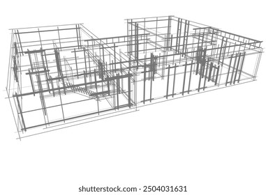 Linear view of house architectural concept vector 3d illustration