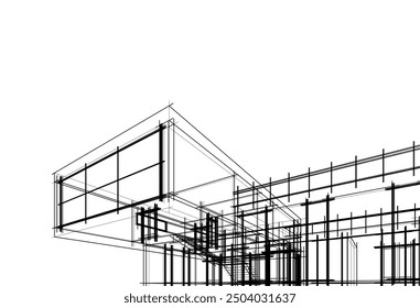 Linear view of house architectural concept vector 3d illustration