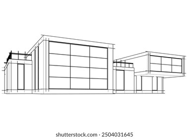 Linear view of house architectural concept vector 3d illustration