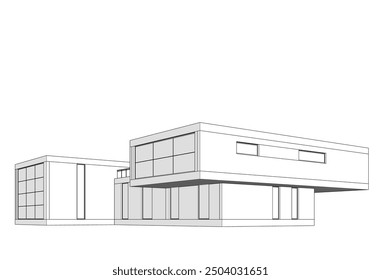 Linear view of house architectural concept vector 3d illustration