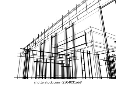 Linear view of house architectural concept vector 3d illustration