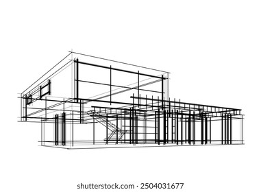 Vista lineal de la casa concepto arquitectónico Vector 3d ilustración