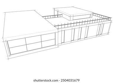Linear view of house architectural concept vector 3d illustration