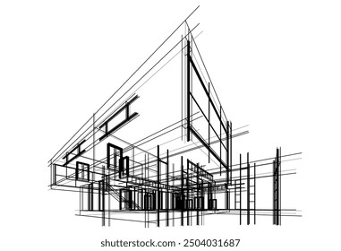 Linear view of house architectural concept vector 3d illustration