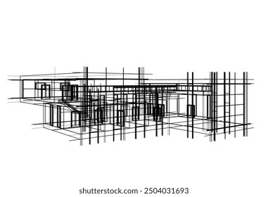 Linear view of house architectural concept vector 3d illustration