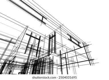 Linear view of house architectural concept vector 3d illustration