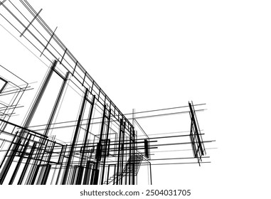 Linear view of house architectural concept vector 3d illustration