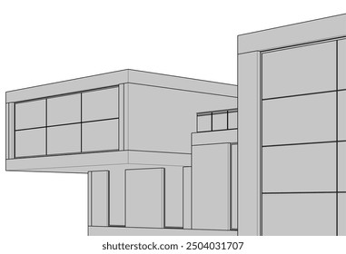 Lineare Ansicht des Hausarchitektur Konzept Vektor 3D-Illustration