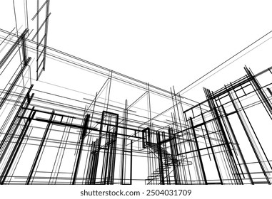 Linear view of house architectural concept vector 3d illustration