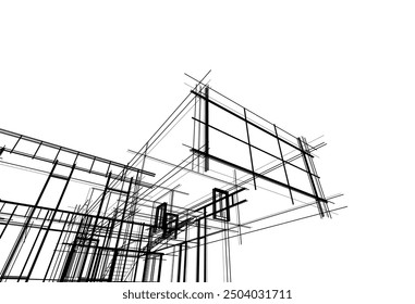 Linear view of house architectural concept vector 3d illustration