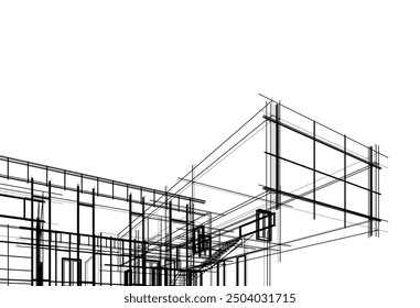 Linear view of house architectural concept vector 3d illustration
