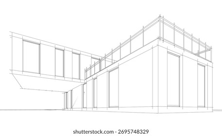 Visão linear do conceito arquitetônico da casa ilustração vetorial