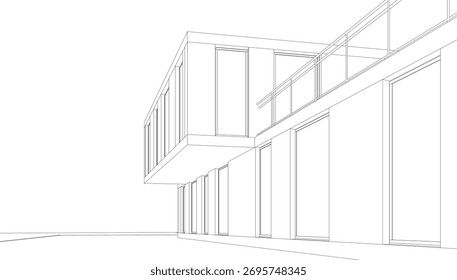 Linear view of house architectural concept vector illustration