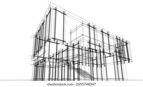 Linear view of house architectural concept vector illustration