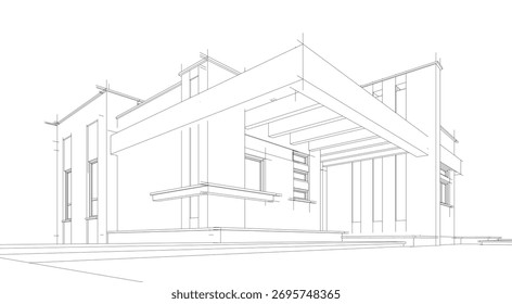 Visão linear do conceito arquitetônico da casa ilustração vetorial