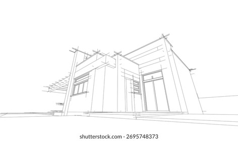 Lineare Ansicht des architektonischen Konzepts des Hauses, Vektorgrafik
