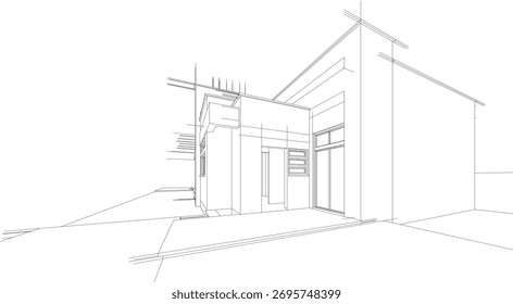 Lineare Ansicht des architektonischen Konzepts des Hauses, Vektorgrafik