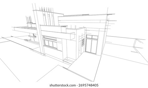 Linear view of house architectural concept vector illustration
