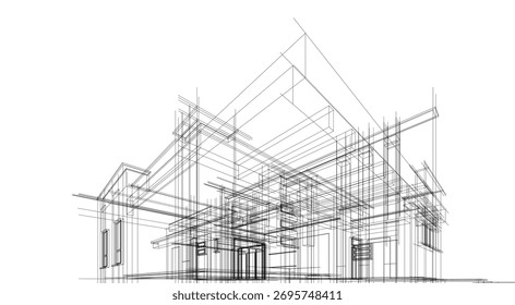 Visão linear do conceito arquitetônico da casa ilustração vetorial