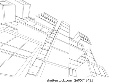Lineare Ansicht des architektonischen Konzepts des Hauses, Vektorgrafik