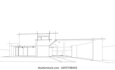 Visão linear do conceito arquitetônico da casa ilustração vetorial