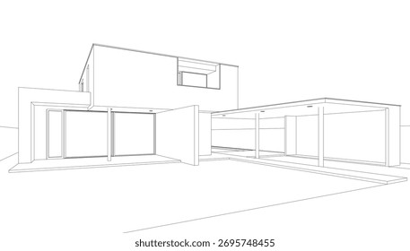 Visão linear do conceito arquitetônico da casa ilustração vetorial