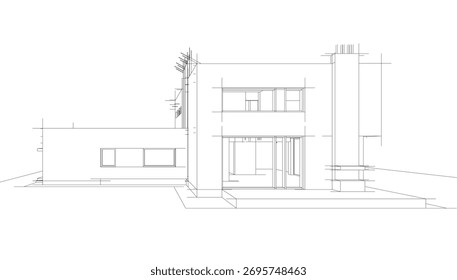 Linear view of house architectural concept vector illustration