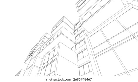 Lineare Ansicht des architektonischen Konzepts des Hauses, Vektorgrafik