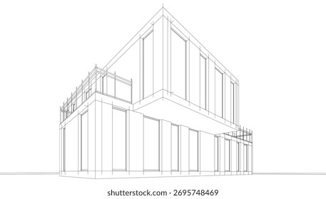Linear view of house architectural concept vector illustration