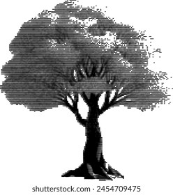 Linear visual interpretation of a tree in monochromatic tones.