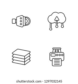 Linear Volume, Layers, Upload, Printer Vector Illustration Of 4 outline Icons. Editable Pack Of Volume, Layers, Upload, Printer