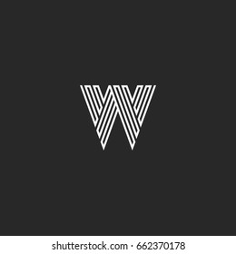 Linear W letter logo modern monogram, maze shape black and white broken lines hipster initial emblem, typography design element template