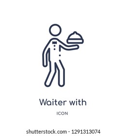 Linear waiter with food tray icon from Behavior outline collection. Thin line waiter with food tray vector isolated on white background. 